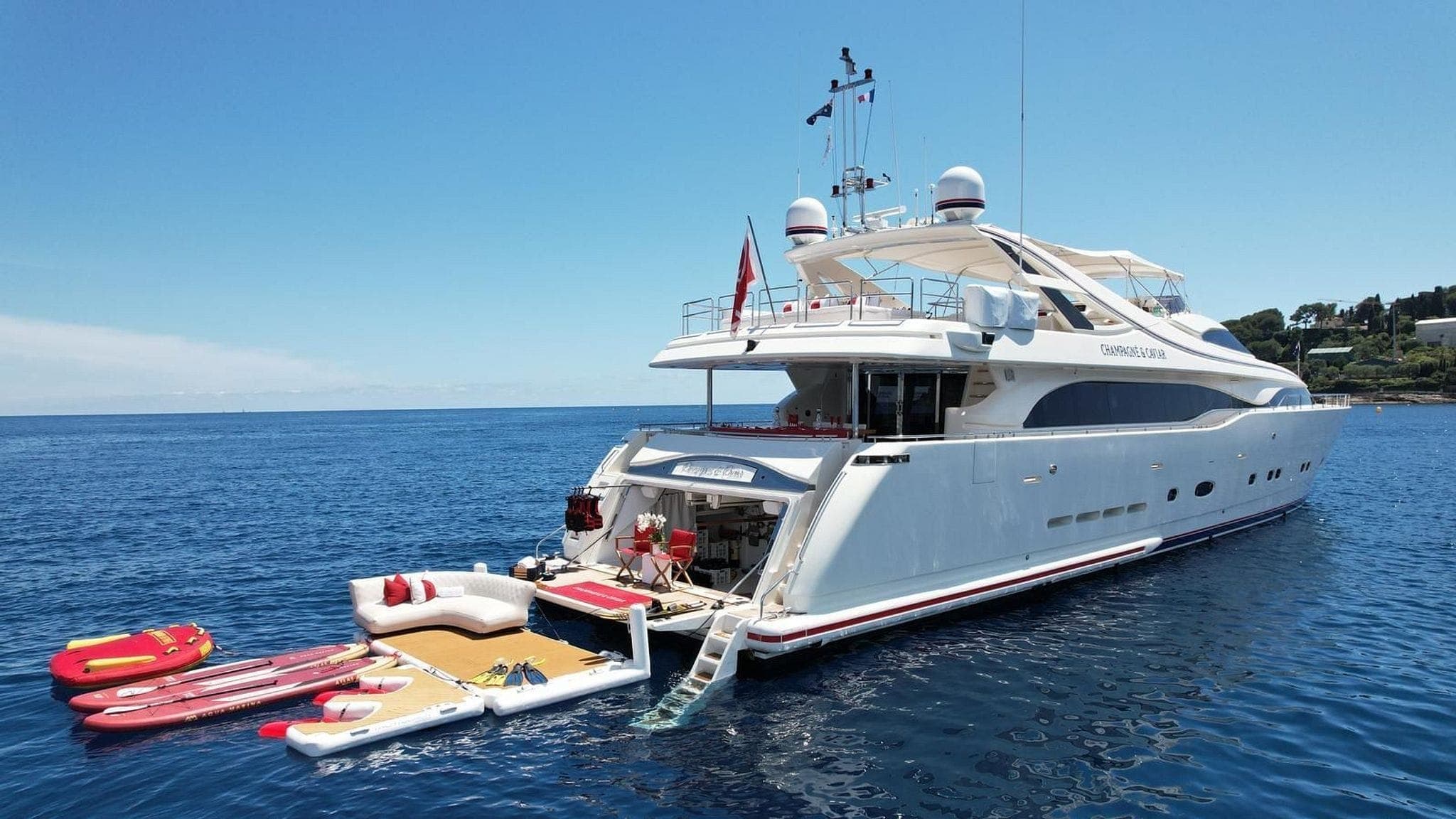 Champagne & Caviar yacht aerial profile