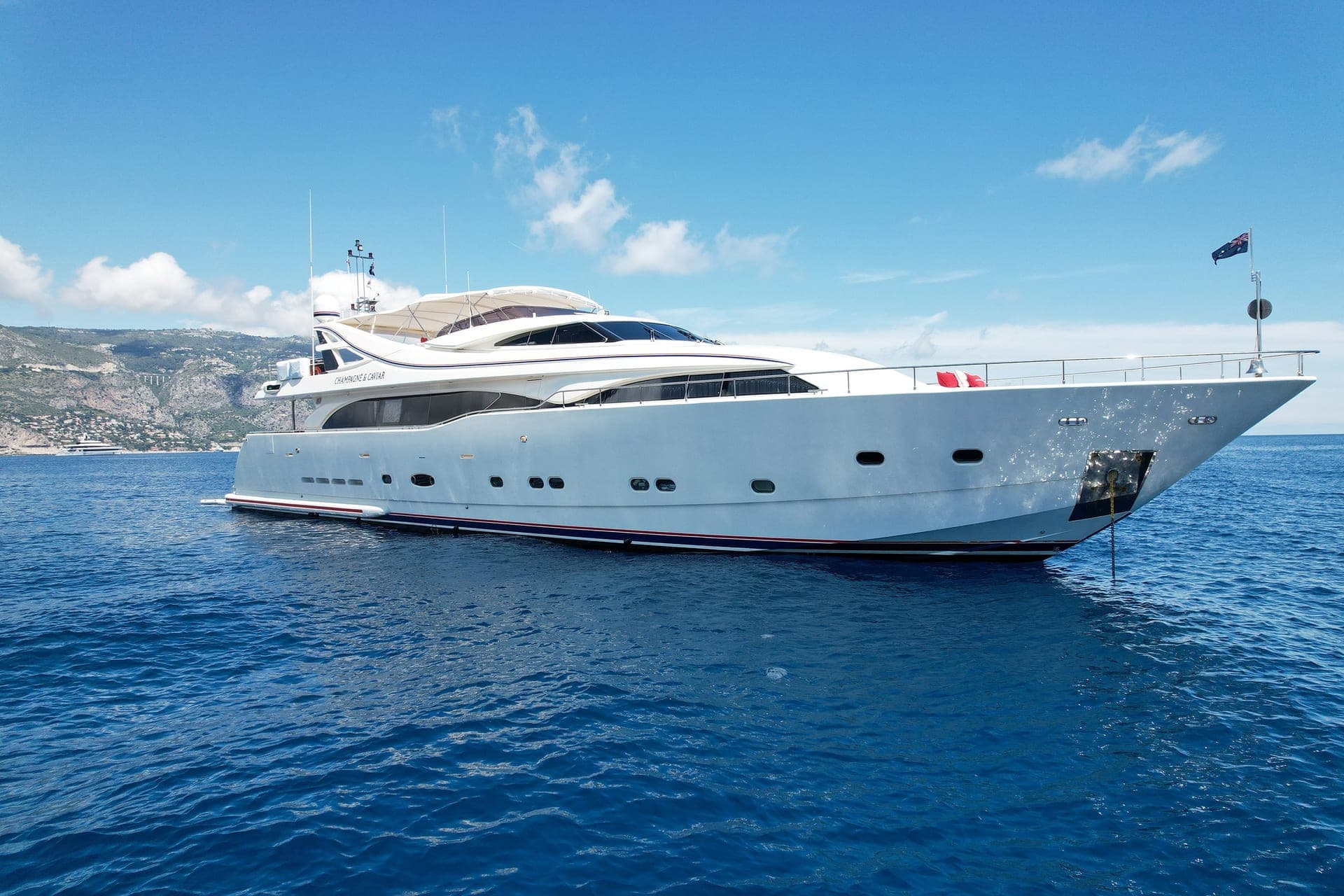 Drone view of yacht underway