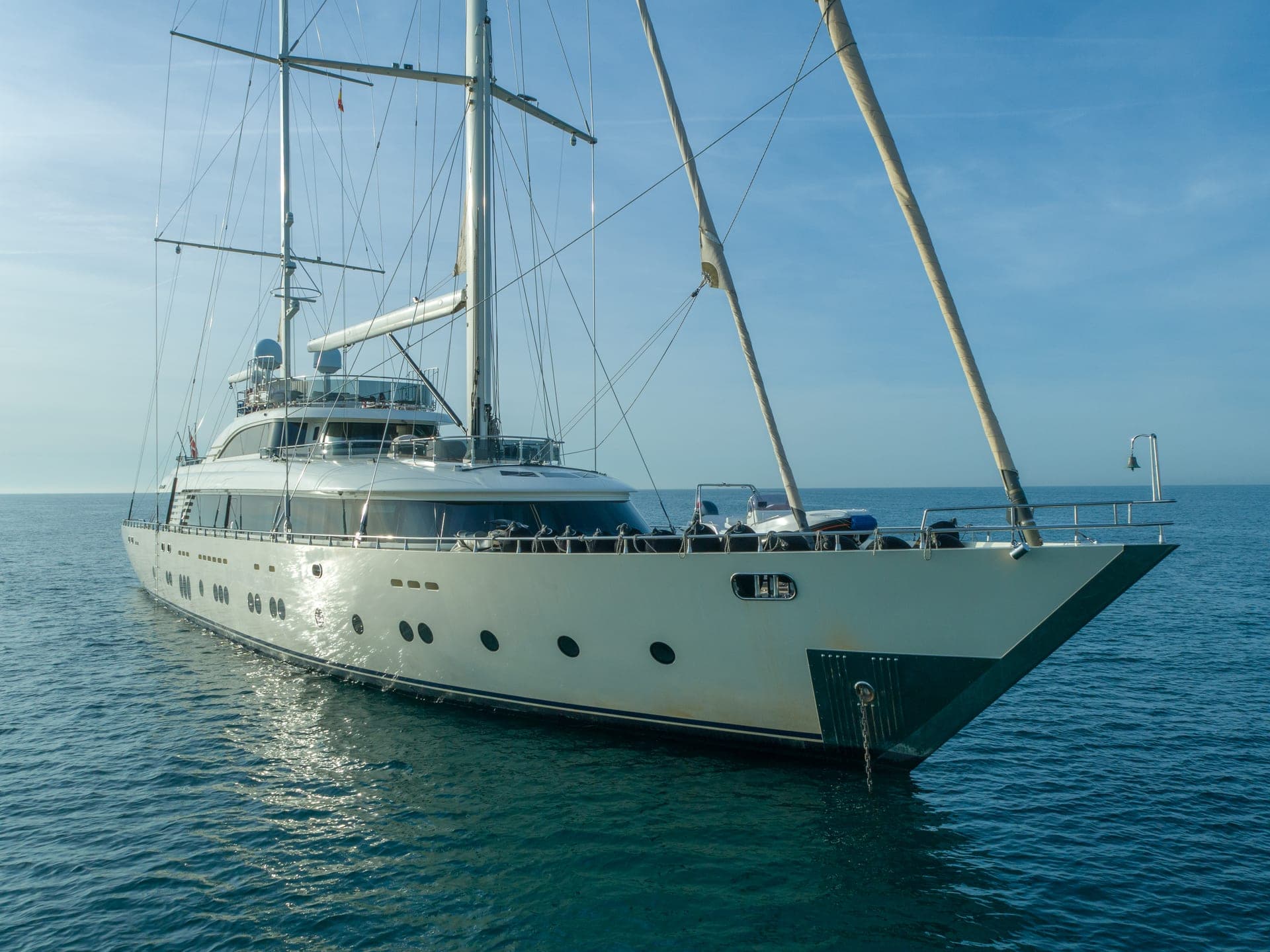 Drone profile of superyacht at sea