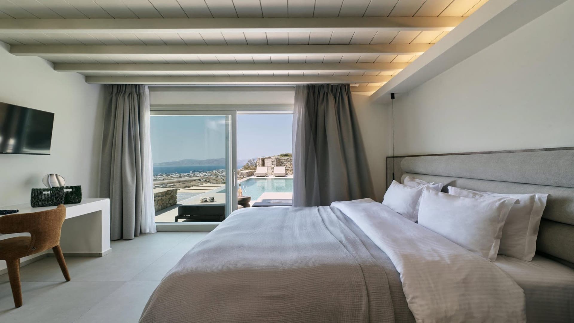 Guest bedroom with pool view