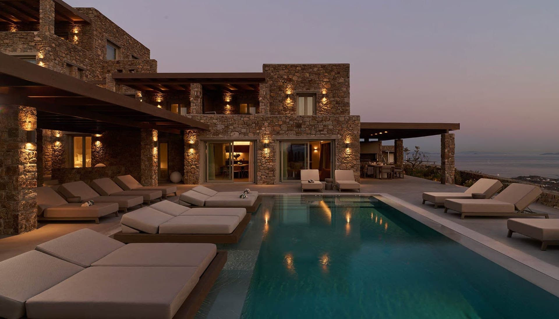 The villa at sunset