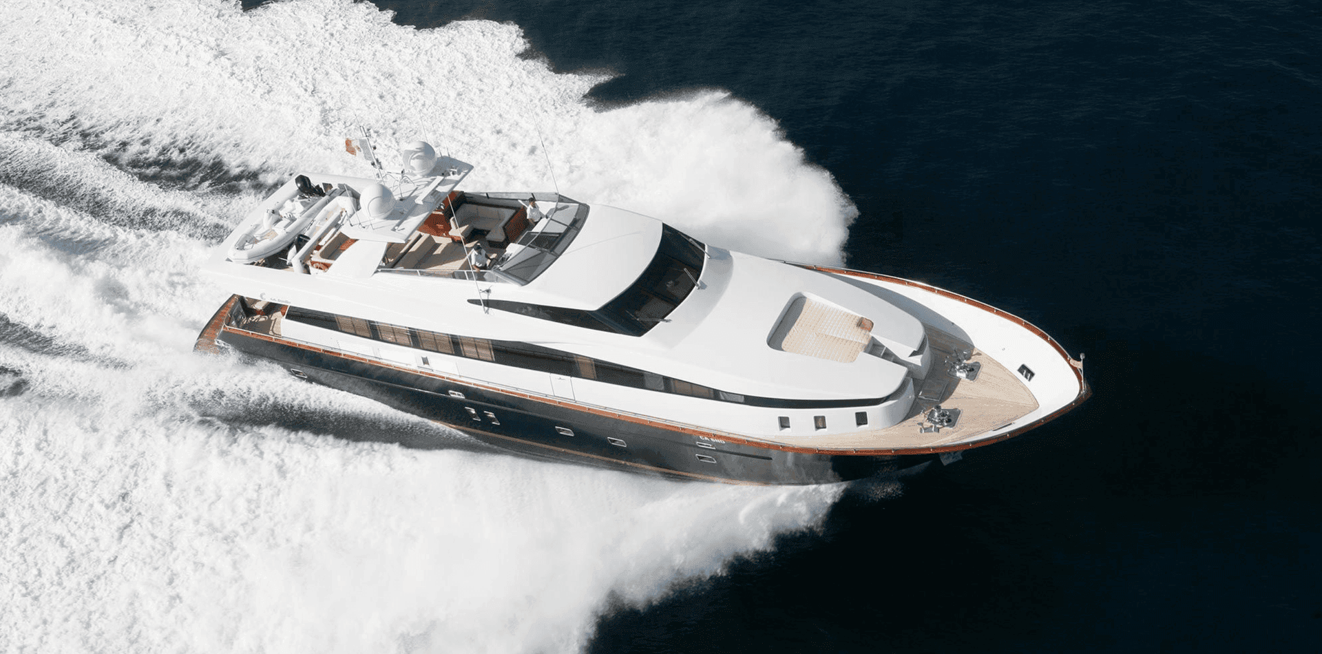 Luxury yacht from above, open sea